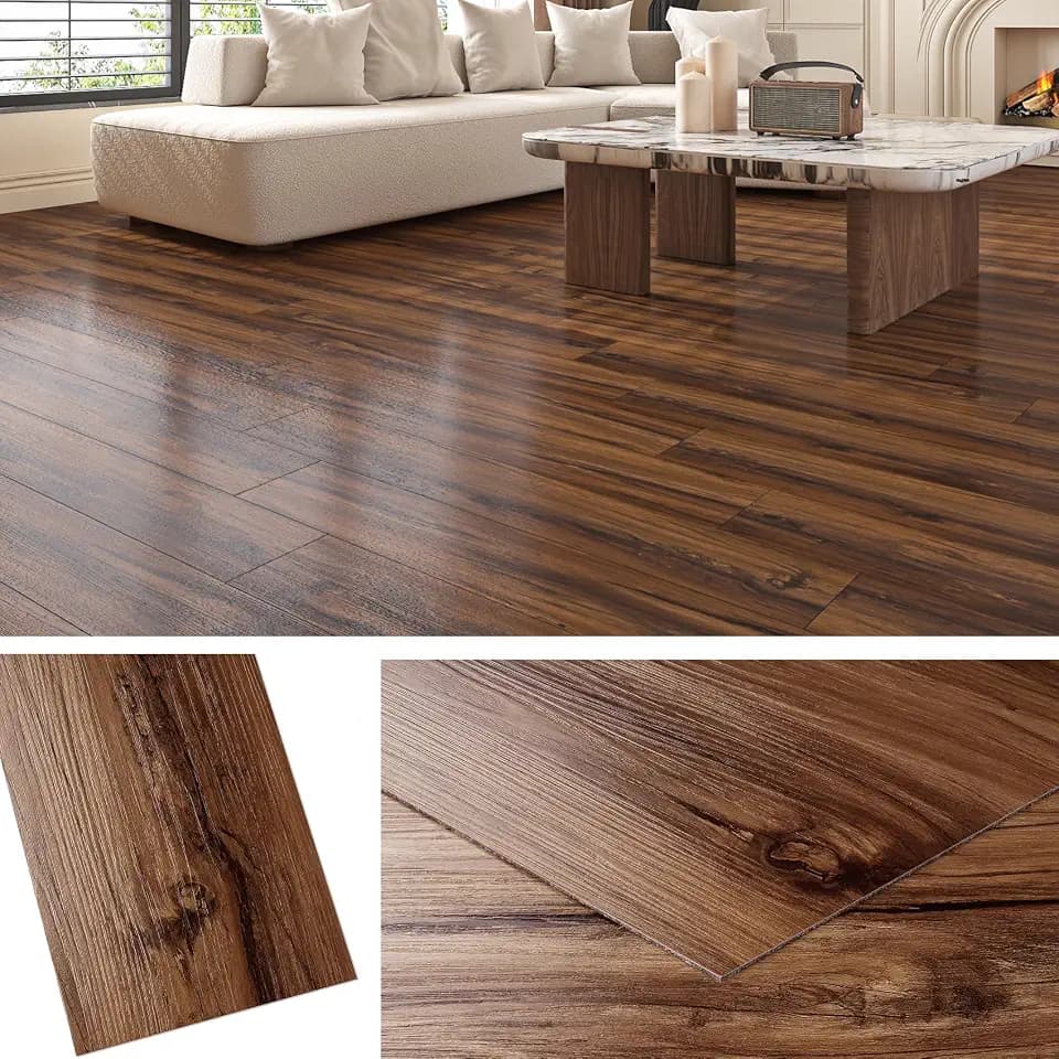 Livelynine Dicke PVC Bodenbelag Selbstklebend Holzoptik 90x15 Vinylboden Selbstklebend Holz Rustikal Bad Küche Bodenfliesen Selbstklebende Holzoptik Braun Linoleum Bodenbelag Selbstklebende 18 Stück