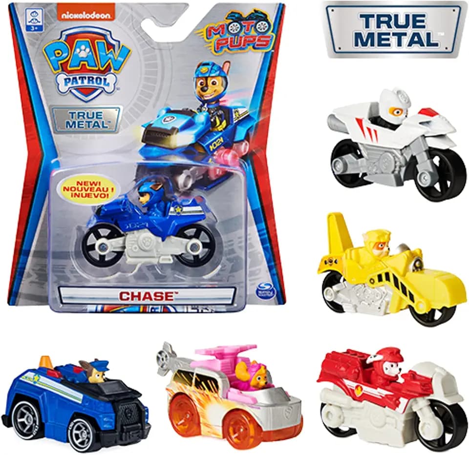 PAW PATROL True Metal - 1 Metallfahrzeug zum Sammeln - Moto Pups Motorräder und Klassische Fahrzeuge gemischt - Sortiert - Zufallsauswahl - Lieferumfang: 1 Fahrzeug