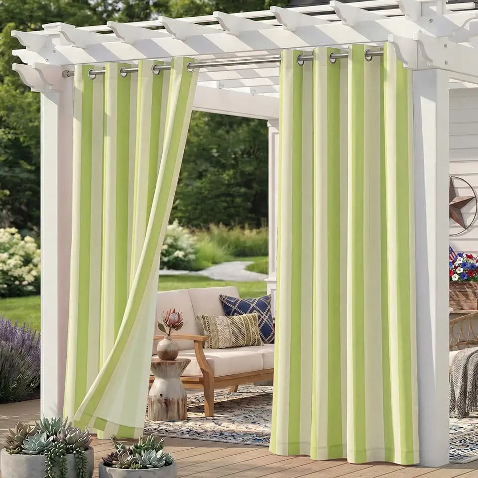 4 Panels Outdoor Stripe Curtains for Patio, Waterproof Light Filtering Indoor Outdoor Curtain Panels with Grommets for Porch, Gazebo, 4 PCS x 53 x 84 Inches, Kiwi/Sand
