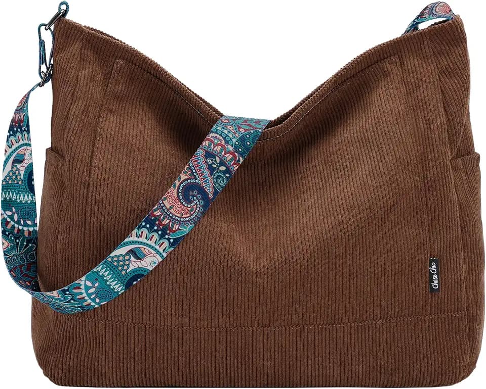 Chase Chic Corduroy Tote Bag for Women, Large Messenger Bag Crossbody Hobo Bag Convertible Shoulder Handbag for Work