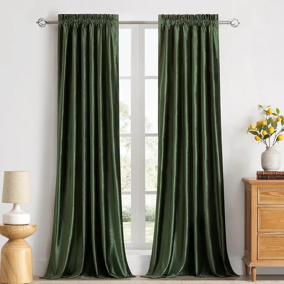 Olive Green Velvet Curtains 84 inches for Living Room Luxury Room Darkening Forest Green Curtain Elegant Bedroom Thermal Insulated Modern Heavy Soft Soundproof Rod Pocket Window Drapes Set of 2 Panel