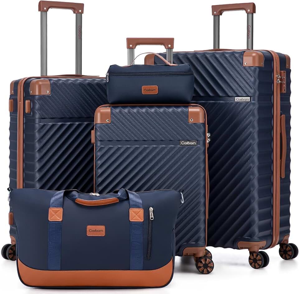 Cosbarn Luggage Sets 5 Pcs Suitcases with Wheels, 20"/24"/28",DarkBlue