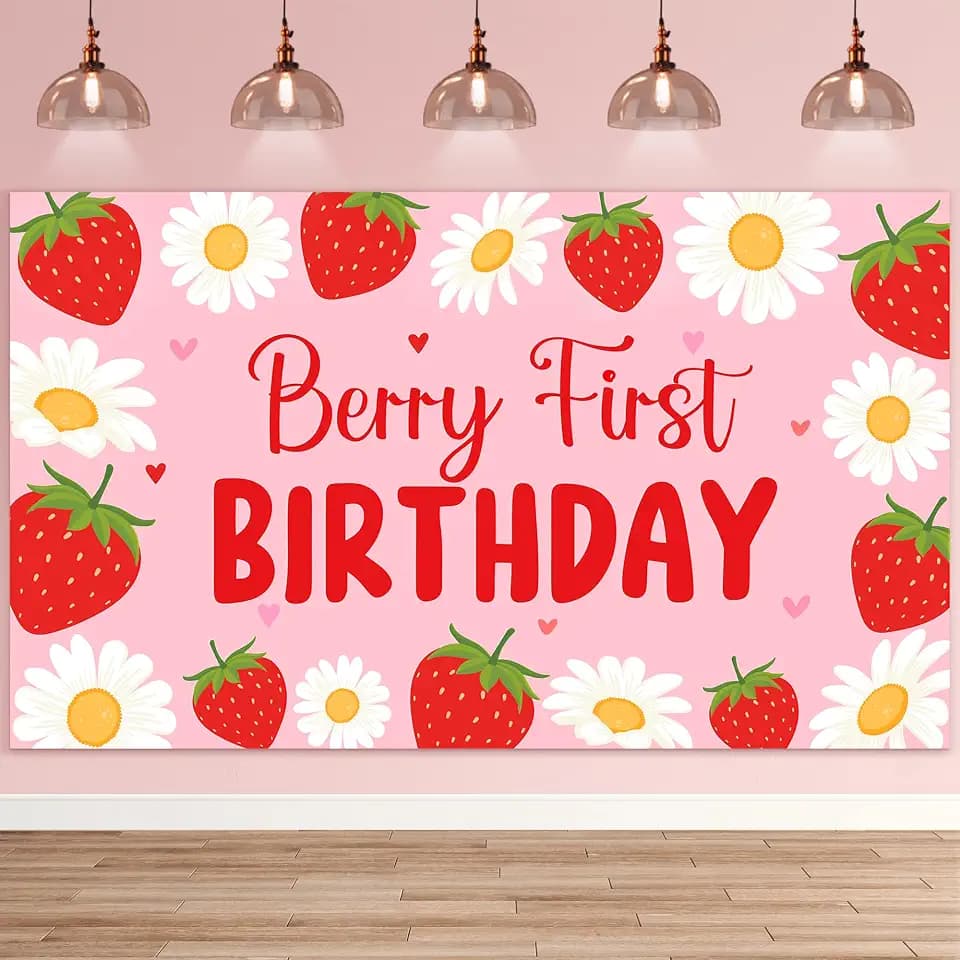 Kriyokiaa Berry First Birthday Backdrop, Strawberry Party Decor
