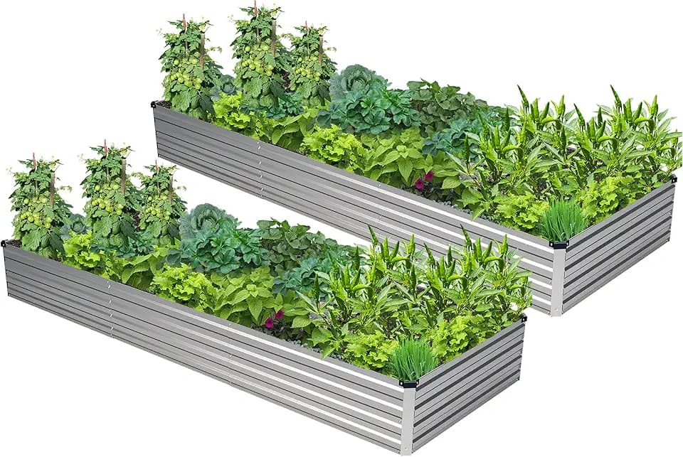 2PCS 10x3x1ft Galvanized Raised Garden Bed,Outdoor Planter Box Metal Patio Kit Planting Bed for Vegetables Flowers Herb,Silver