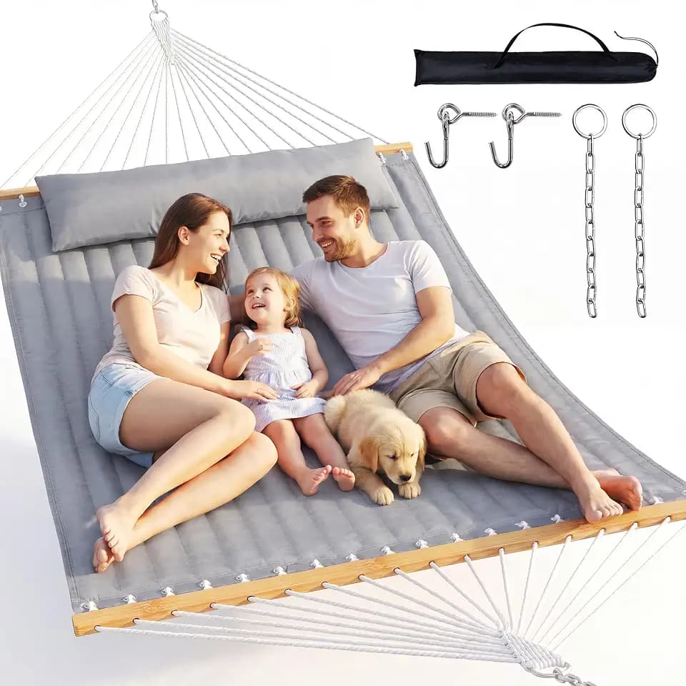 Everyfun 2 Person Quilted Hammock with SpreaderBar,500lbs Capacity,Darkgray
