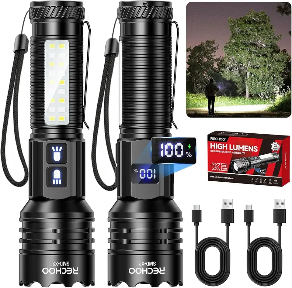 RECHOO Rechargeable Flashlights High Lumen with LCD Display 2 Pack