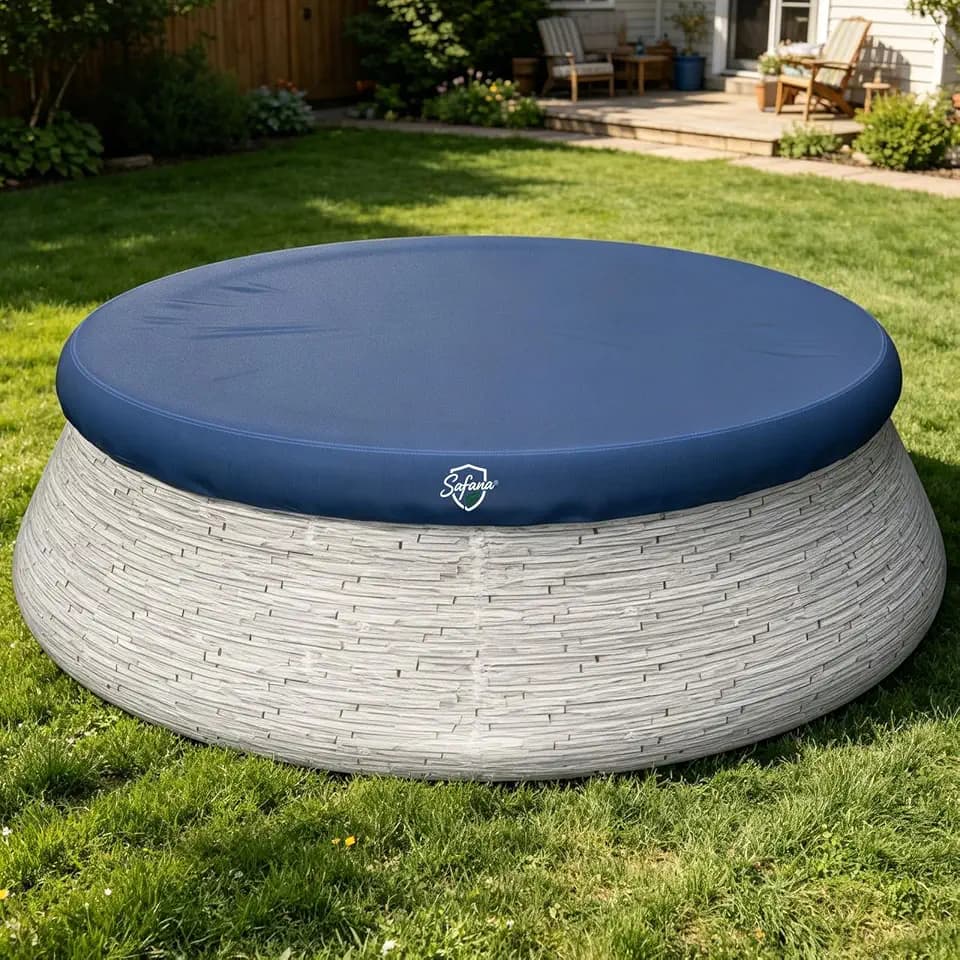 Safana 6ft Inflatable Pool Cover for Round Inflatable Easy Set Pool Round Flared Swimming Pool Cover [ Upgrade 420D Thickened Blue ] Windproof Tear Resistant with Elastic Band UV Protection