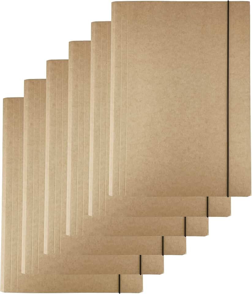 D.RECT - 6 Stück Sammelmappe Dokumententasche aus Pappe Kraftkarton Kartonmappe Eckspannermappe Ordnungsmappe Zeichenmappe mit Gummiband