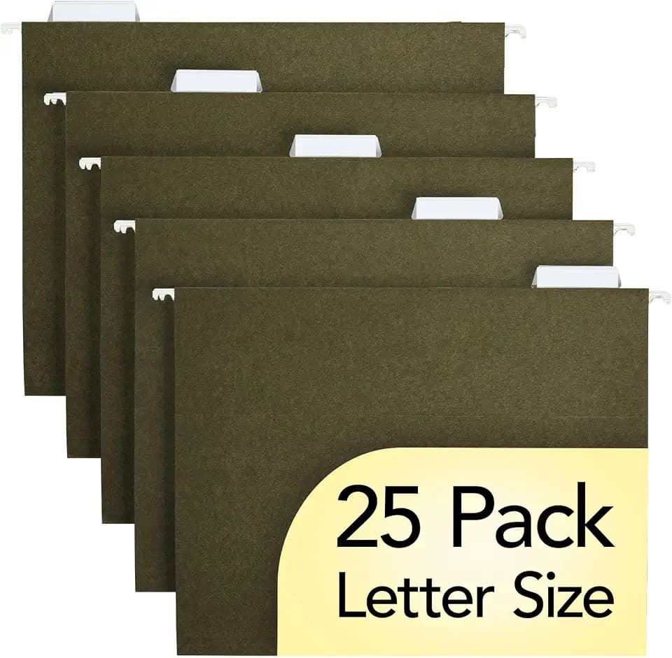 Island Brand Hanging File Folders, 25 Pack, Green, Letter Size (8.5" x 11"), 5 Tab Positions, Everyday Filing Essentials for Home, Office and School Organization