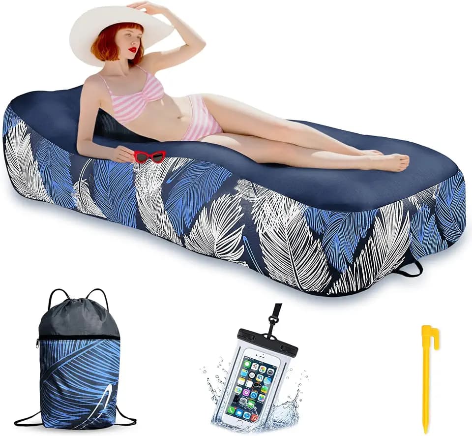 Aufblasbares Sofa - 195 x 70 cm Aufblasbare Couch Camping Sofa mit Mesh &Tragetasche Wasserdichte Handyhülle, Aufblasbares Luftsofa Air Lounger Tragbar Aufblasbar für Outdoor Strand (Marineblau)