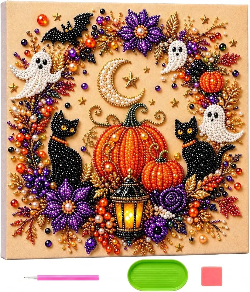 DIY Pearl Diamond Art Kits for Adults, Halloween Black Cat Pearl Art Kit