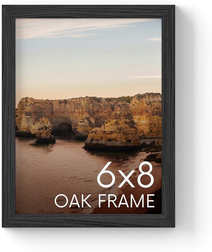HAUS AND HUES 6x8 Black Oak Frame - Premium Wood, Vertical Display, Shatterproof Plexiglass (6x8 in)