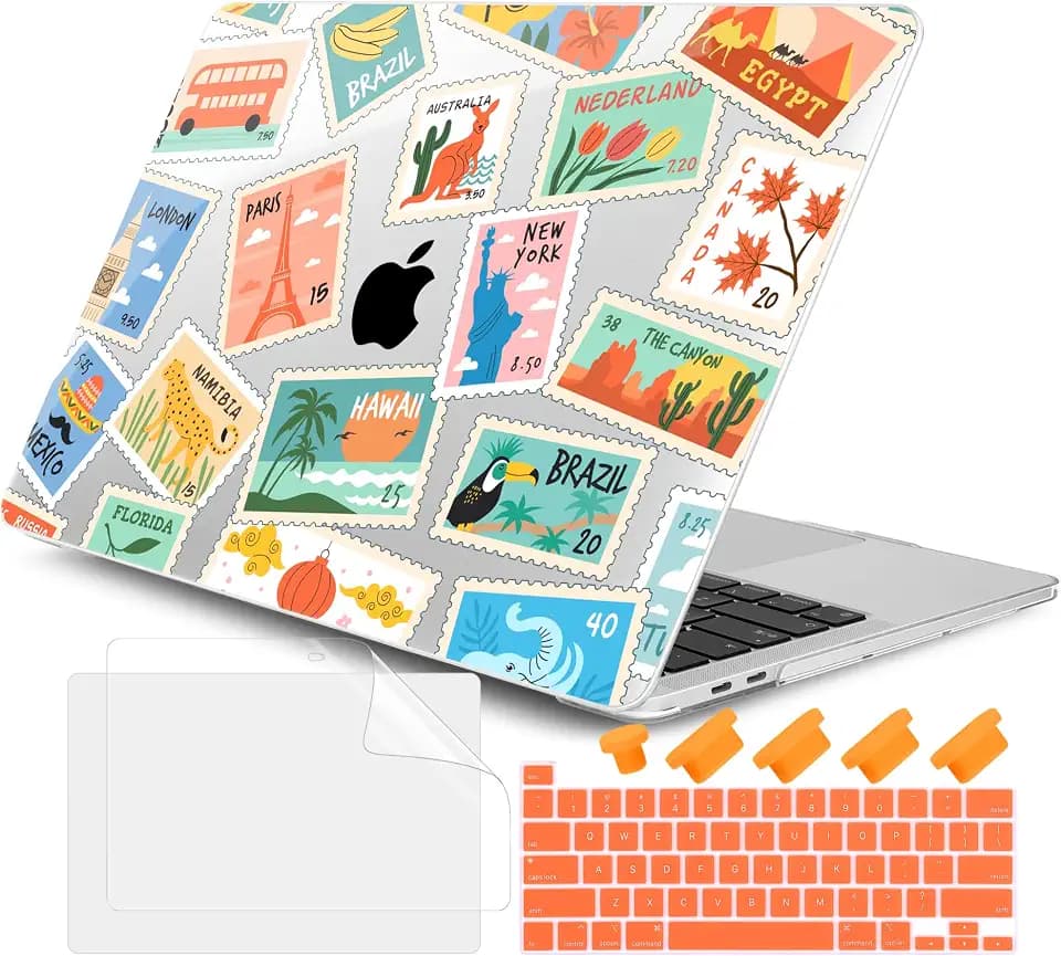 DONGKE Compatible with MacBook Pro 13 inch Case 2024 2023-2020 Release A2338 M2/M1 A2251 A2289 with Retina Display & Touch ID, Plastic Hard Shell & Keyboard Cover & Screen Film - Post Stamps