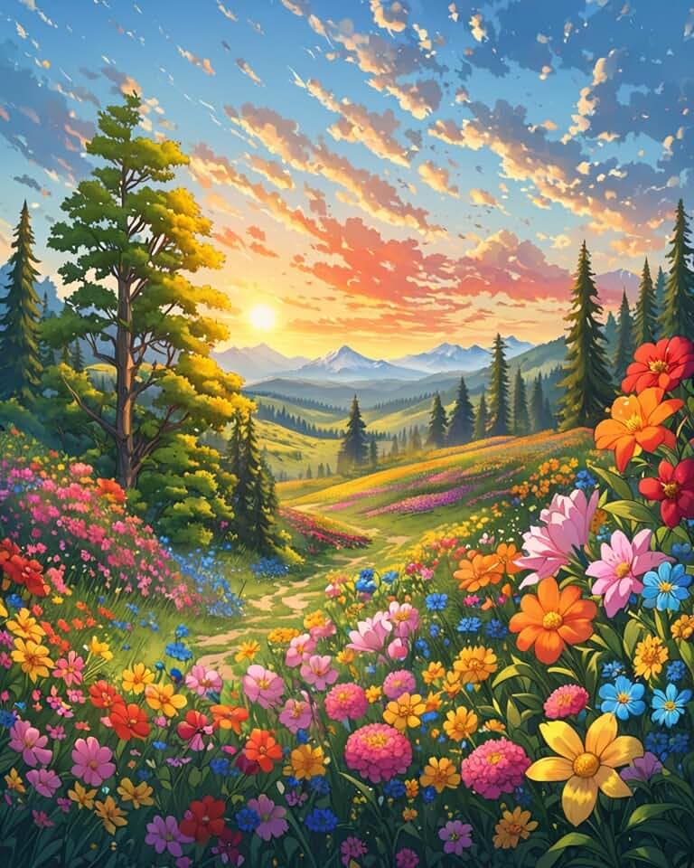 ldazao Landscape Adult Paint By Number Kits, Paint By Numbers Flowers,Flower Paint By Numbers Kit for Adults, DIY Canvas Oil Painting Paint By Number for Gift Home Wall Decor 16x20 Inch