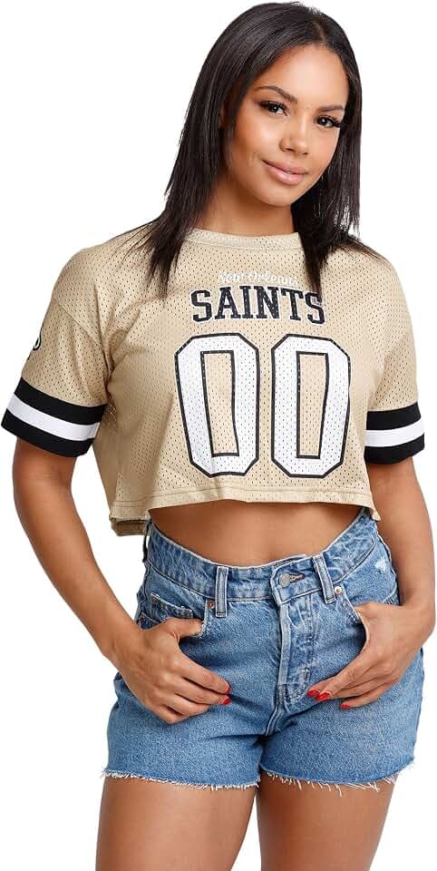 FOCO NFL Womens NFL Ladies Fashion Gameday Jersey Mesh Crop Top Shirt