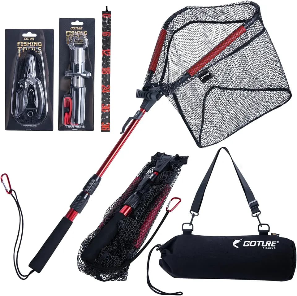 Goture Angelkescher Teleskopisch mit Schwimmfähigem NBR-Design, Klappbarer Unterfangkescher mit Gummibeschichtetem PVC-Netz, Ausziehbarer Kescherstab 42.5-112cm für Forelle Barsch Hecht