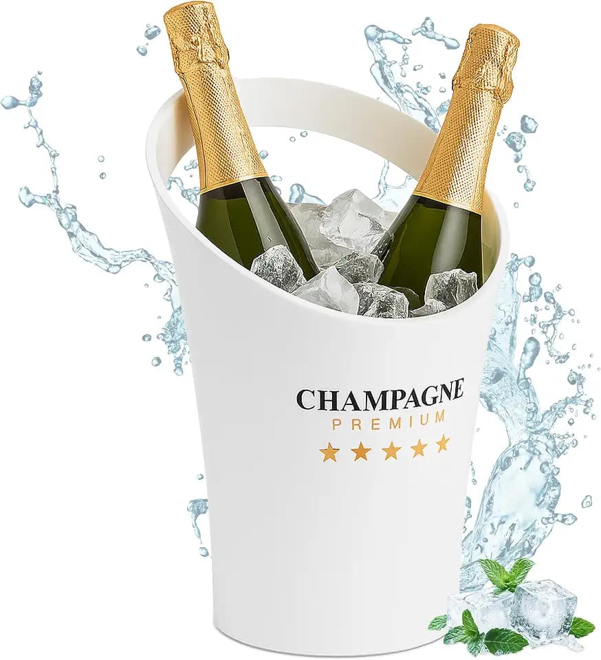 Relaxdays Sektkühler, Flaschenkühler, 2 Flaschen, Getränke kühlen, Champagnerkühler HxBxT: 29,5 x 21,5 x 23,5 cm, weiß