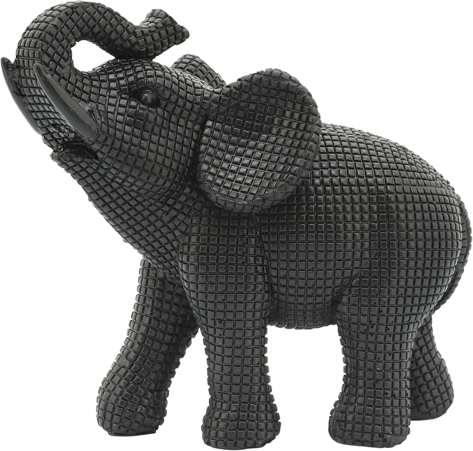 Decorative Resin Elephant Figurine for Home and Bathroom Decor - Ornament Statue for Office Desk, Living Room, or Shelf Decor - Elegant Accent for Entryway and Coffee Table - 7", Black
