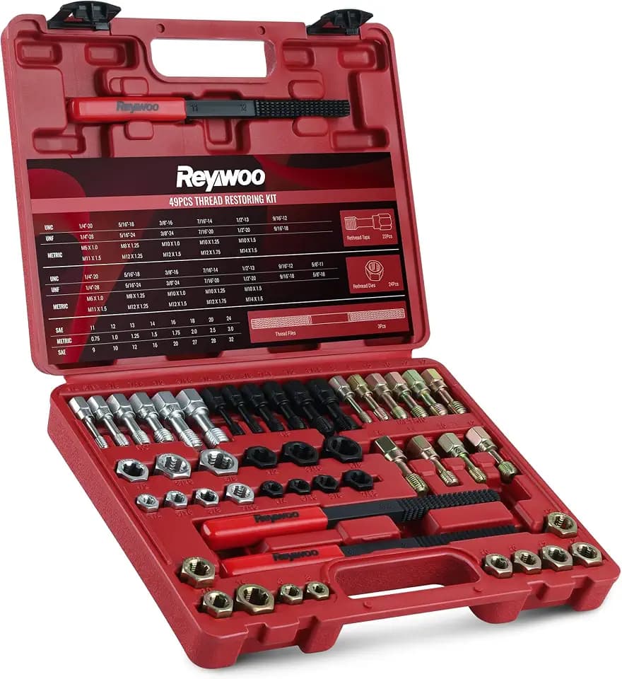 Reywoo 49 PC Thread Chaser Set, Metric and SAE Thread Restorer Tool