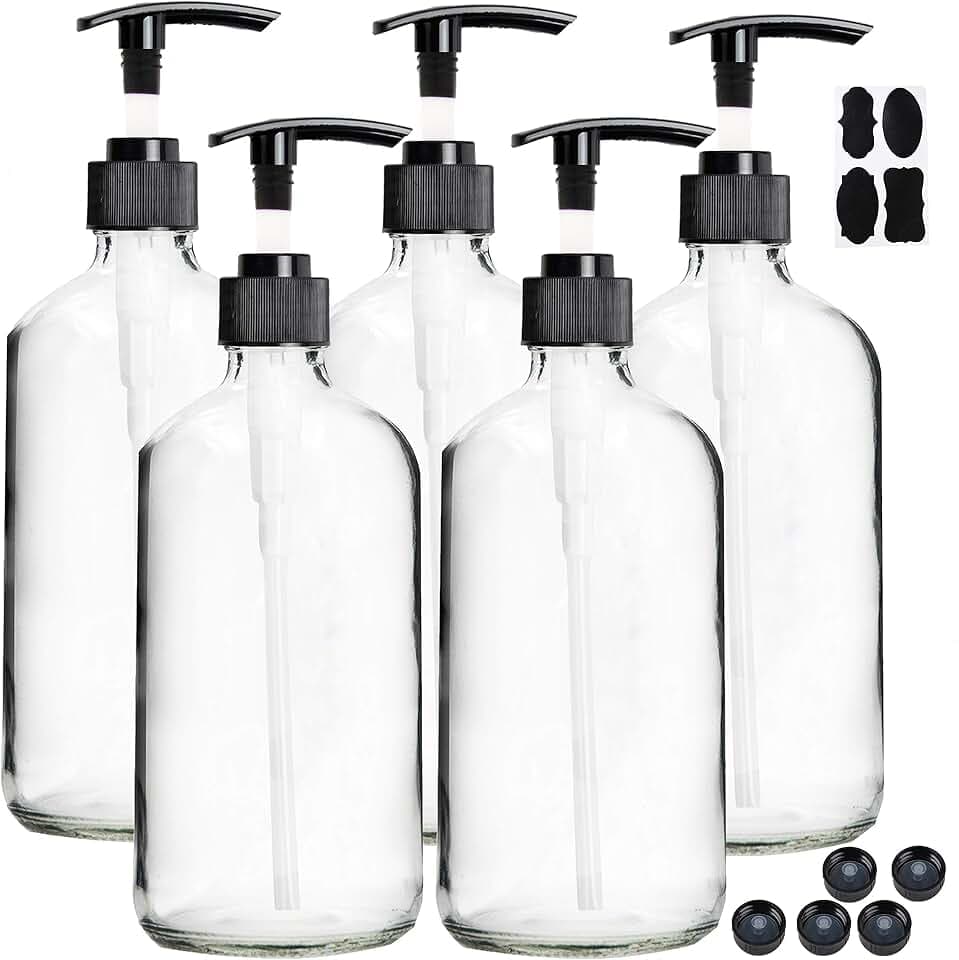 Youngever 5er Set 250ML Leere Pumpflasche Glas, Lotion Pumpflaschen, Seifenspender Glas