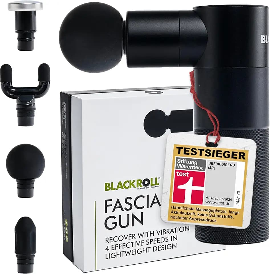 BLACKROLL® FASCIA GUN Massagepistole - Hochwertige Mini Massagepistole mit USB C für Muskulatur und Faszien I 4 Aufsätze mit 4 regulierbaren Stufen I Für Schmerzlinderung & Entspannung