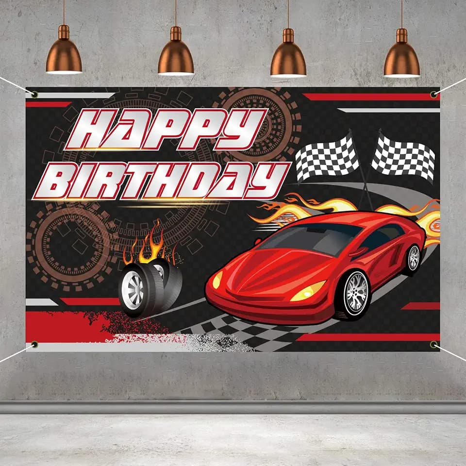 Car Racing Birthday Backdrop, 5.9x3.7ft