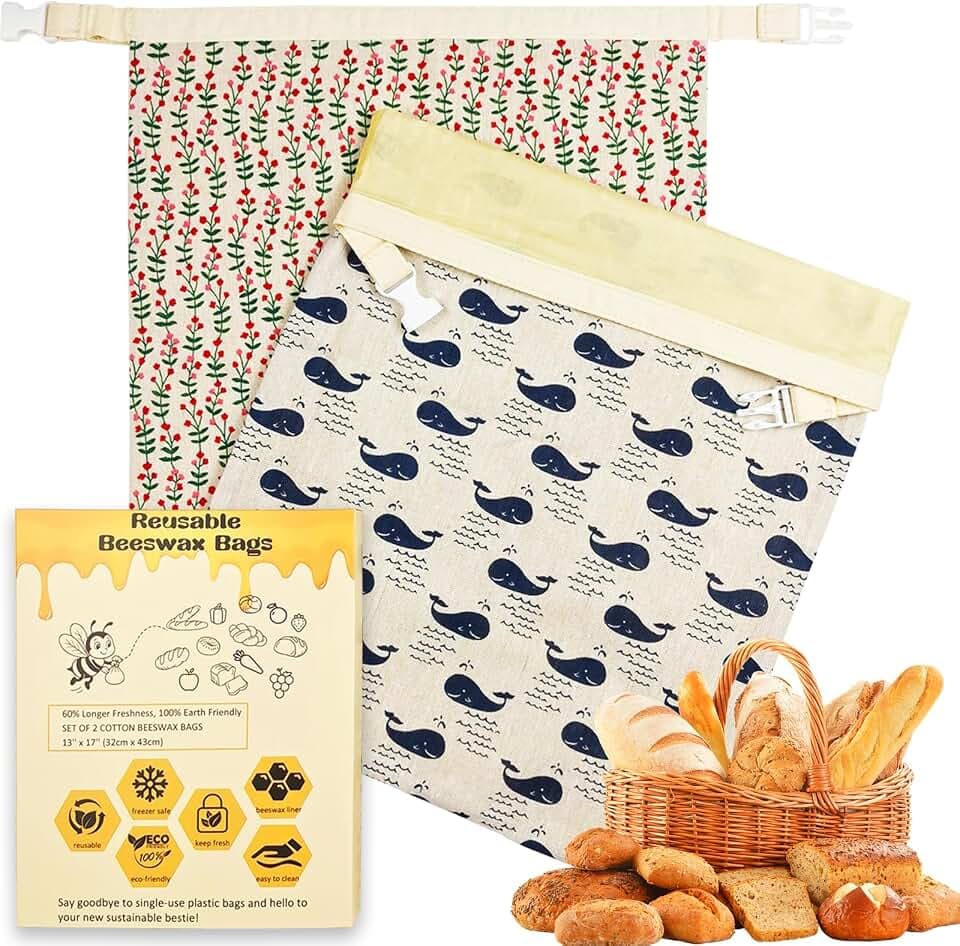 XL Beeswax Bread Bags for Homemade Bread and Sourdough, 2 Pack