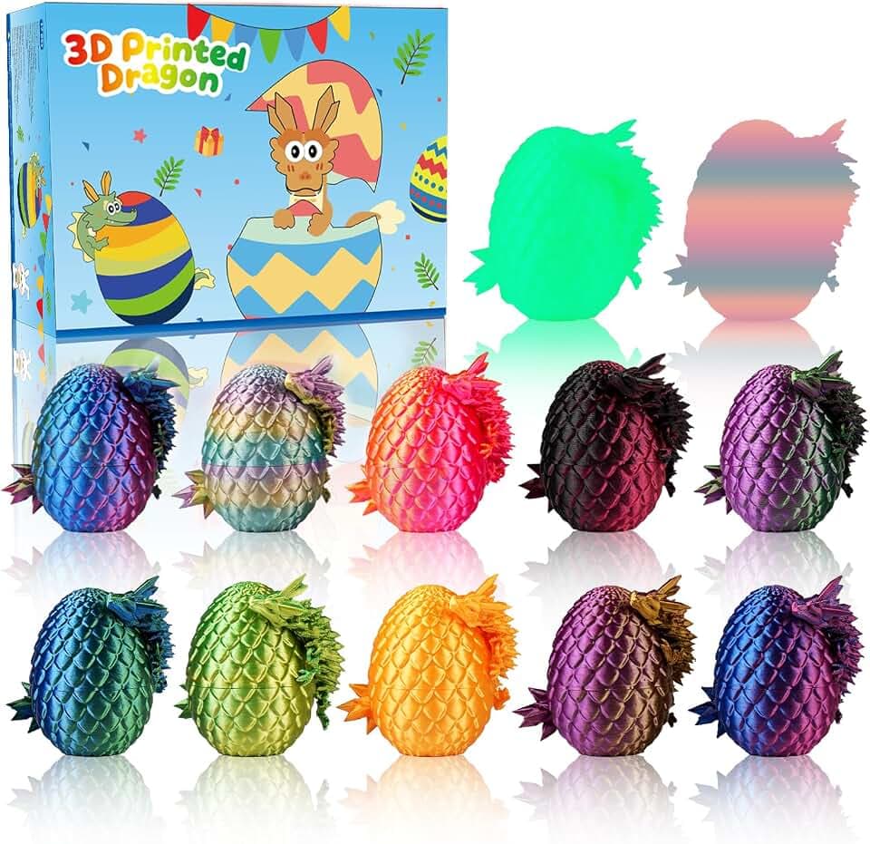 JOMBY 12 Stück 3D-gedruckte Dracheneier, Mini-Drachenei-Set, bewegliches Kristall Drachen, Ostereier, Ostergeschenke Kinder – Geeignet als Spielzeug ab 5/6/7/8/9 Jahre Jungen Mädchen