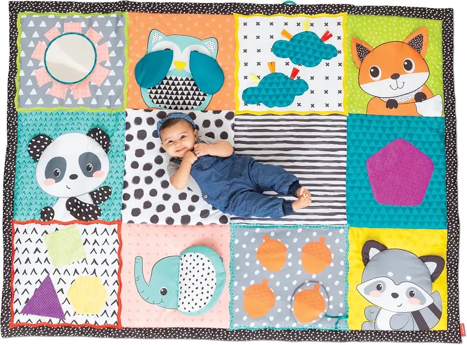 Infantino - Fold & Go Giant Discovery Mat - Tragbar - Stimulation der Sinne - Förderung der motorischen und kognitiven Entwicklung - Große Sensorische Spielmatte - Leicht zu verstauen - Für Babys
