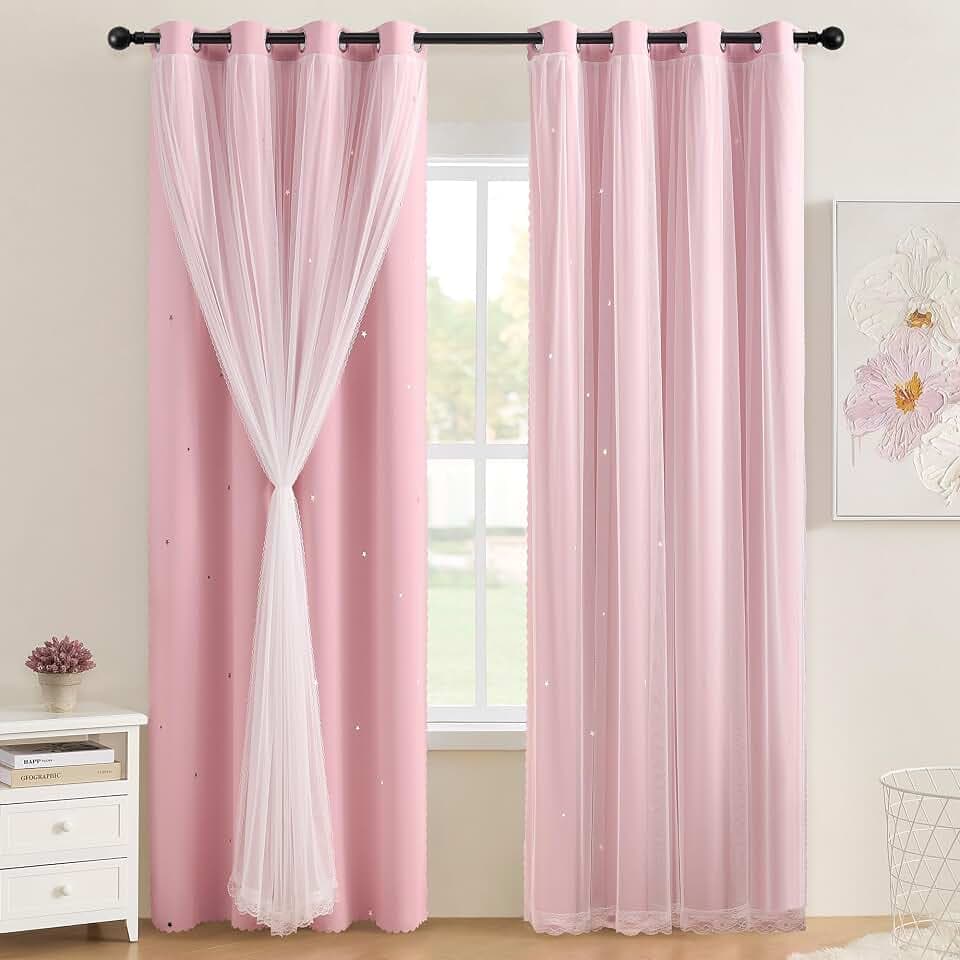 XiDi Pink Curtains for Girls Bedroom Kids Curtain, 34 x 63 inch 1 Panel
