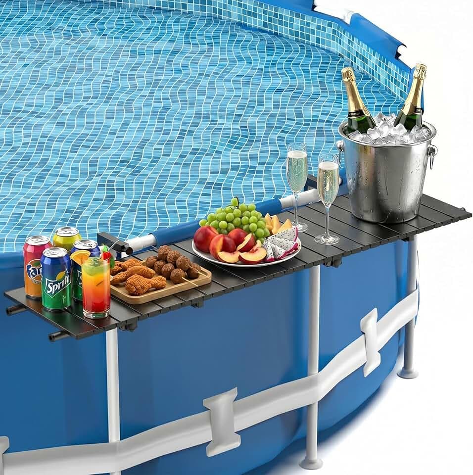 Above Ground Pool Bar, 47" x 11.7" Black Pool Bar Table for Round Pools