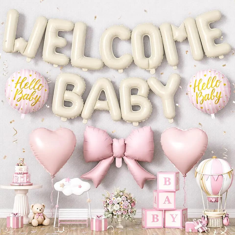 Baby Shower Decorations, Welcome Baby Balloon Set for Baby Girl