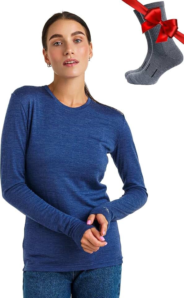 100% Merino Shirt Damen Langarm - Merino Unterwäsche Damen + Wollsocken