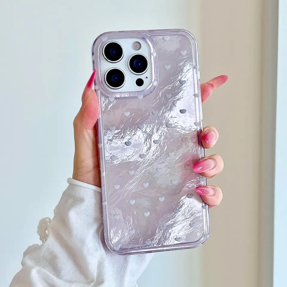 Cute 3D Purple Heart Case for iPhone 13 Pro, Aesthetic Wave Texture Shockproof Protective Cover with Camera Lens Protector Trendy Gift Case for Women (Lavender Purple, for iPhone 13 Pro)