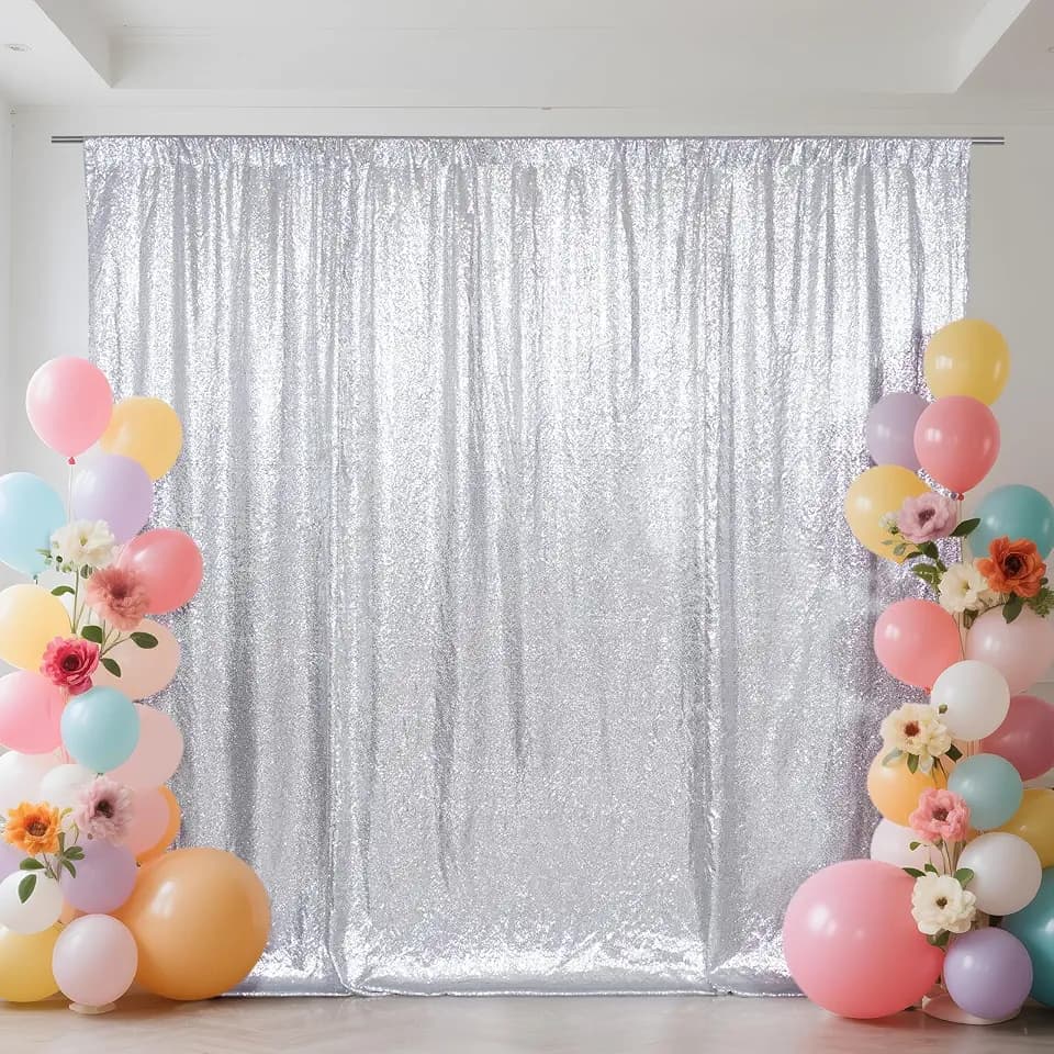 SquarePie 8x10ft Silver Sequin Backdrop, High Density Non-Transparent Glitter Curtain for Photography, Birthday, Wedding Party Decorations, Thick Solid Background with 4" Rod Pocket, 1 Panel