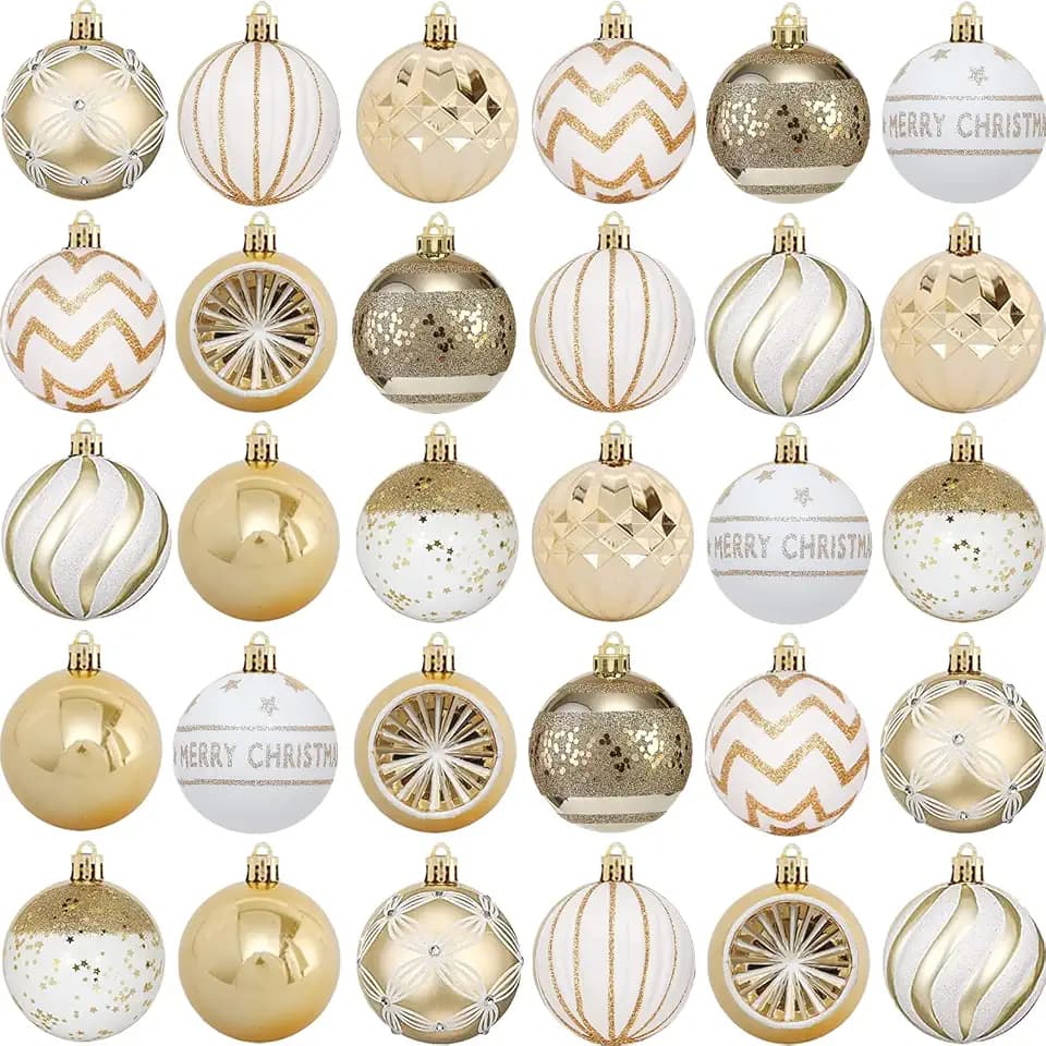 Weihnachtskugeln Weihnachtsbaumschmuck-Set,30Stück 60mm Kunststoff Weihnachtsbaumkugeln mit Aufhänger Weihnachtsbaum für Weihnachten Hochzeit Party (Gold)