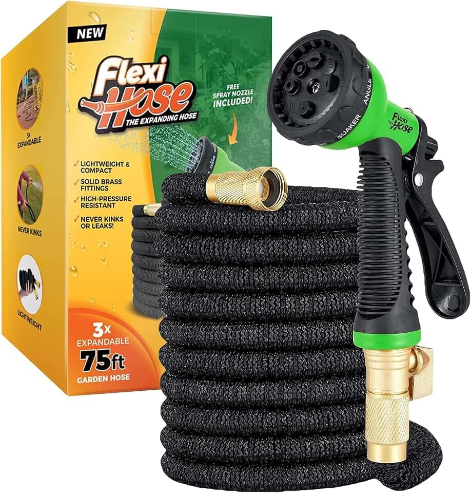 Schlauch Flexibel - Ausziehbare Garten Schlauch Flex Rohr-8 Funktion Spritzpistole-Extra Stärke & Fest Messing Armaturen Flexibler Wasserschlauch Garden Hose (Schwarz - 23 Meter)