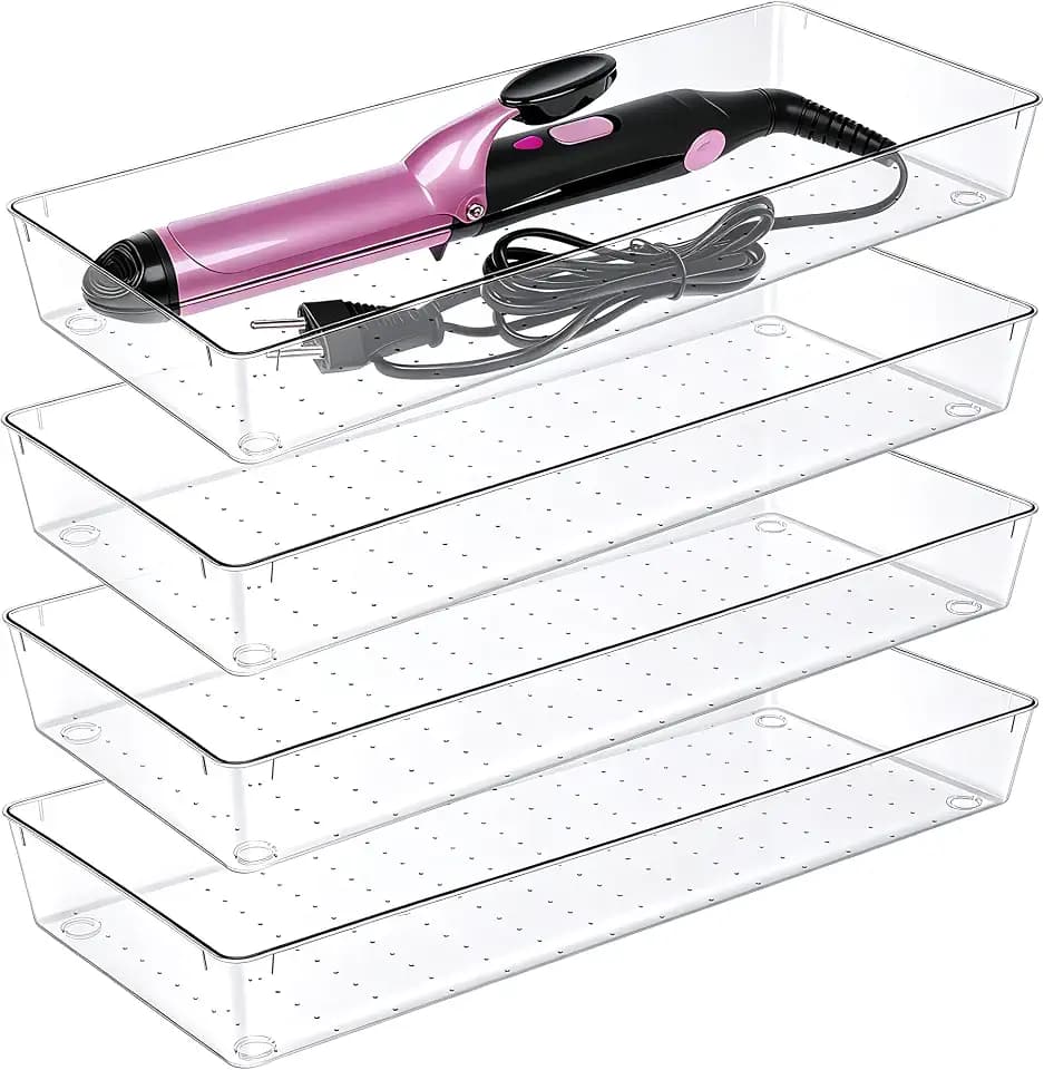 Manalete 4 Pcs Large Clear Plastic Drawer Organizer,15"x6" Vanity Organizer