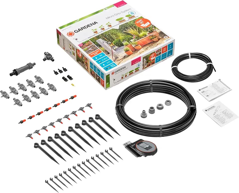 Gardena Start Set Pflanztöpfe M automatic: Das praktische Micro-Drip-System Starterset mit Bewässerungscomputer für 7 Töpfe und 3 Tröge (13002-20)