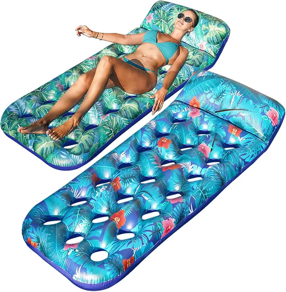 FindUWill Inflatable Pool Floats Adult, Large Pool Float Raft with Headrest for Adults, Tanning Pool Lounger Cooling Pool Floaties for Vacation