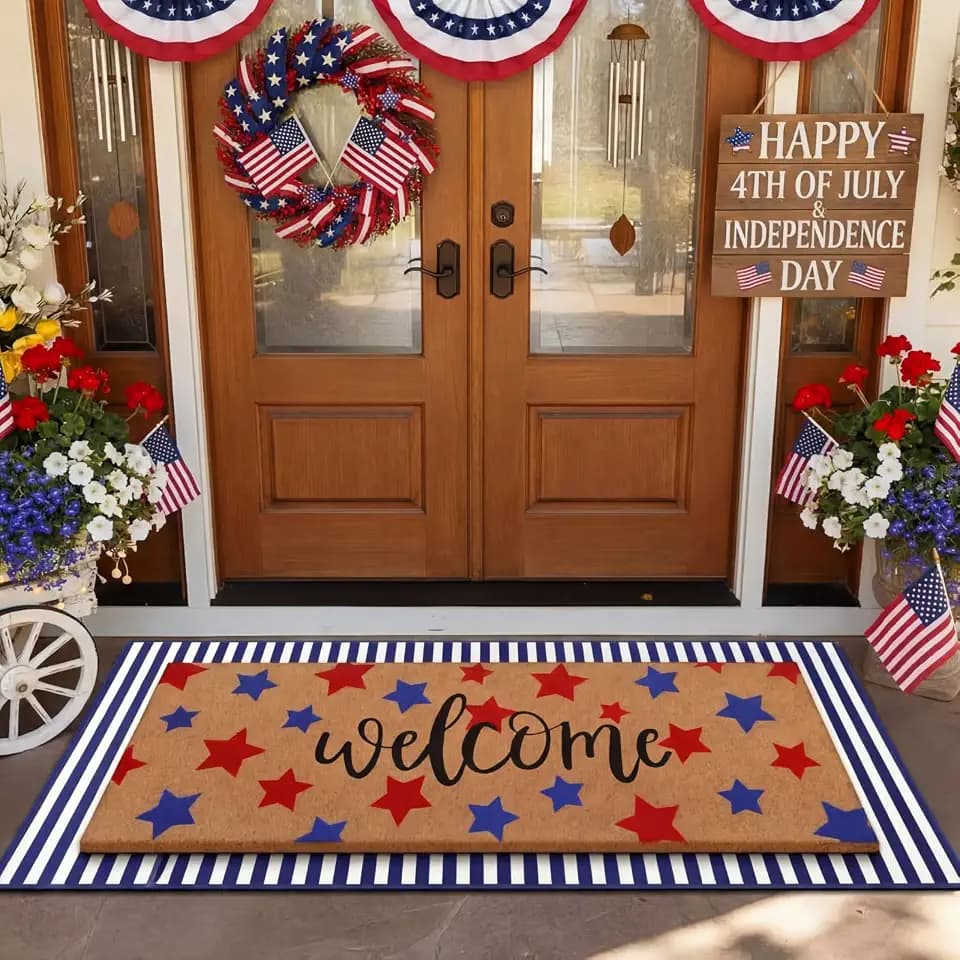 Tinideya 2 Pcs Large 4th of July Layered Doormat Patriotic Front Door Mat