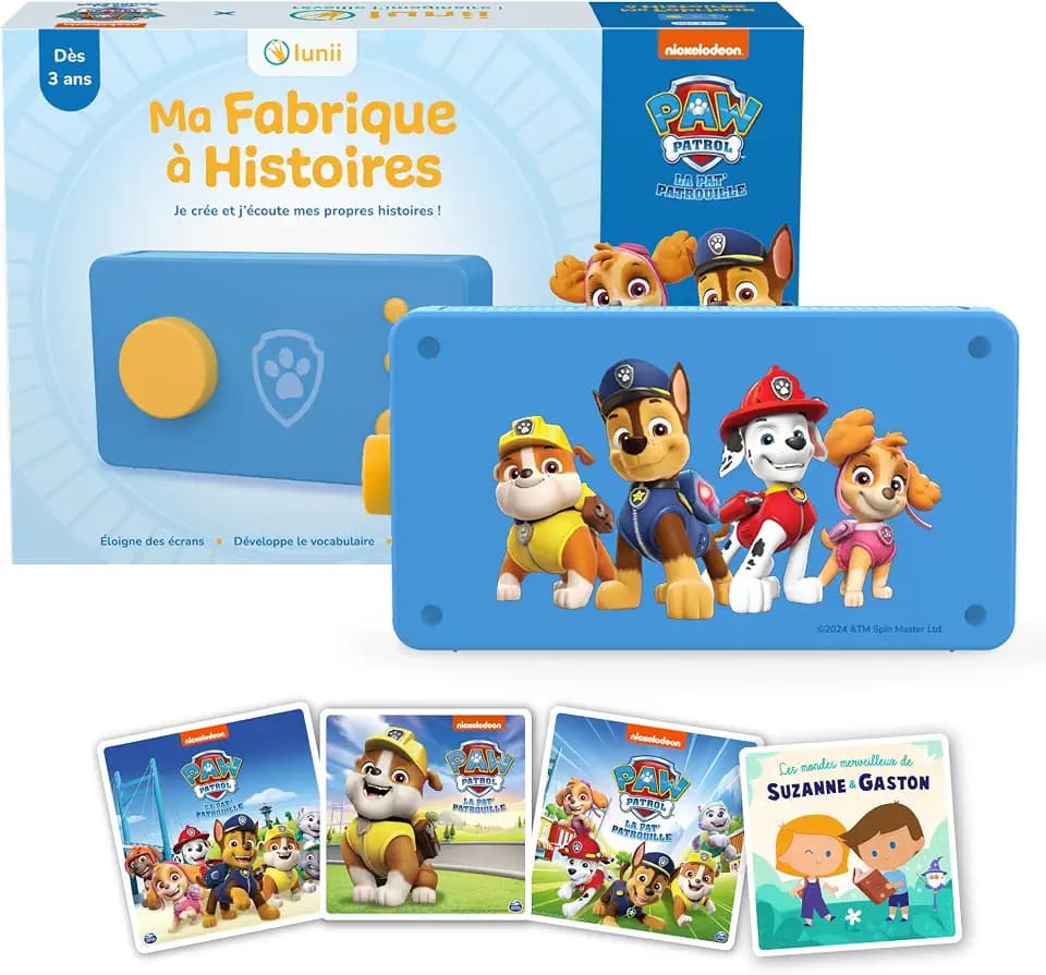Lunii - Exklusives Set Meine Paw Patrol Geschichtenfabrik: Geschichtenbox Limited Edition + 4 Hörbücher: Die Ermittlungen + zur Rettung der Tiere + Ruben + Suzanne & Gaston, ab 3 bis 8 Jahren