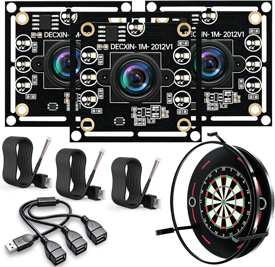 OV9732 Kameramodul 100°3er-Set mit USB 1-zu-3 Splitter,3m Kabel,1280x720 HD,30fps,Weitwinkel hohe Bildklarheit ideal für Autodarts Kamera System,Dart Automatische Punktezählung Gesichtserkennung