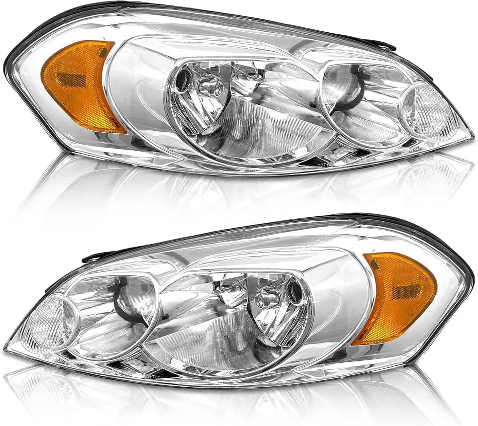 AS Headlight Assembly Compatible with 2006 2007 2008 2009 2010 2011 2012 2013 Chevy Impala 2006 2007 Chevy Monte Carlo Headlights Chrome Housing Amber Reflector Driver and Passenger Side Pair
