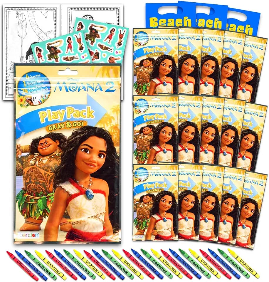 Moana Party Favors Coloring Activity Pack Bundle - 15 Goodie Bags Stuffers