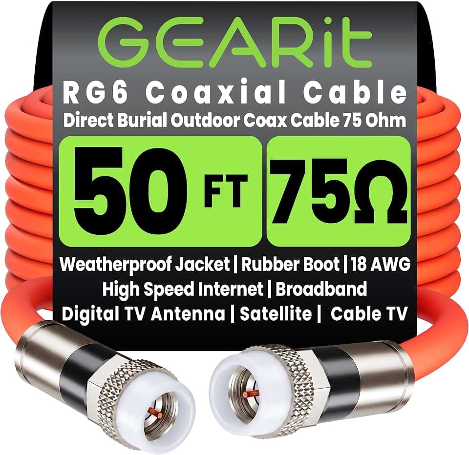 GEARit RG6 Coaxial Cable 50 Ft, Direct Burial Outdoor Coax Cable 75 Ohm