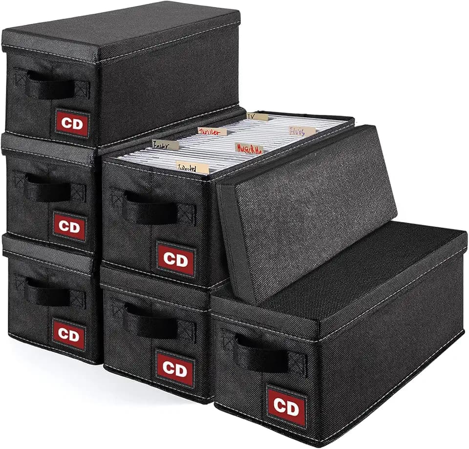 CD Storage Boxes with Lids, 6 Pack Stackable Cases Hold 210 CDs