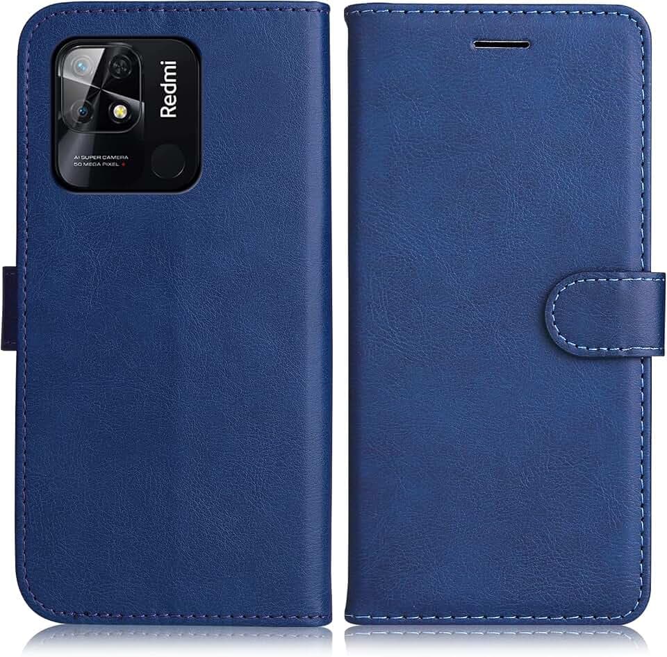 Hülle für Xiaomi Redmi 10C, PU Leder Brieftasche Handyhülle, Flip Tasche TPU Schutzhülle mit Kartenfach für Xiaomi Redmi 10C, Dunkelblau