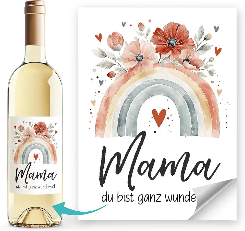 SpecialMe® Weinetiketten Geschenkidee Muttertag Mama Regenbogen und Spruch du bist ganz wundervoll Wein Geschenk Weiss unisize