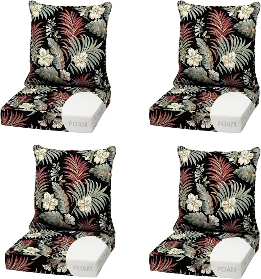 Arden Outdoor Deep Seat Cushion Set, Foam, 4-Pack, 22x24, Black Tropical